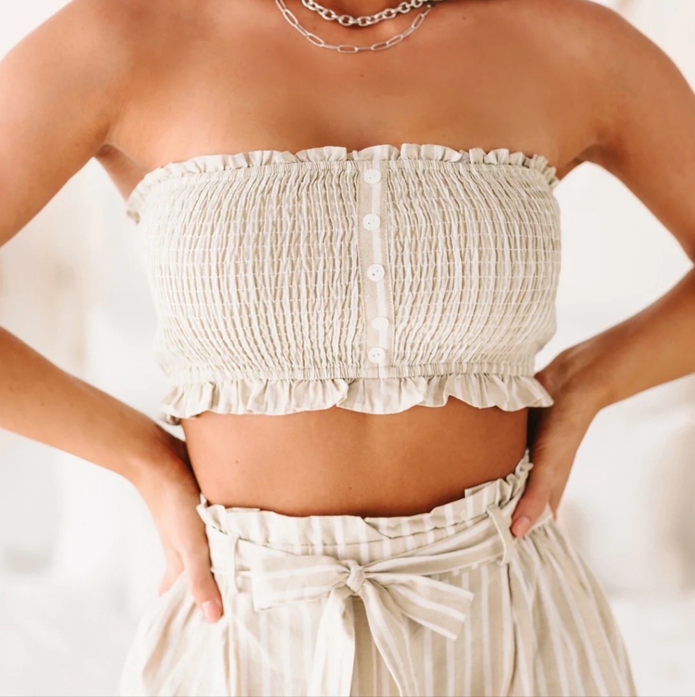Smocked back zipper tube top